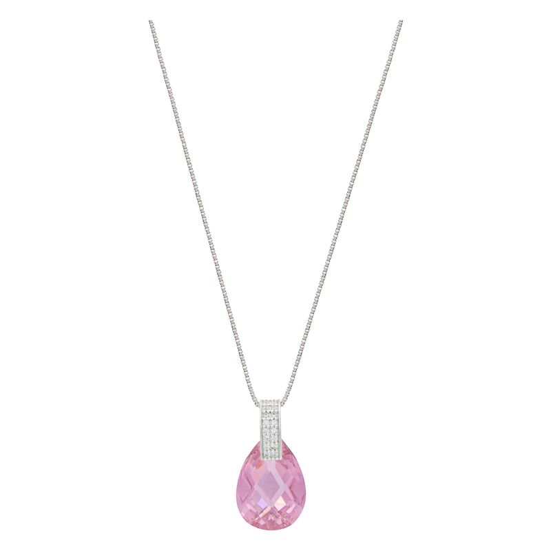 Sterling Silver Briolette Pink Cubic Zirconia Pendant And 18
